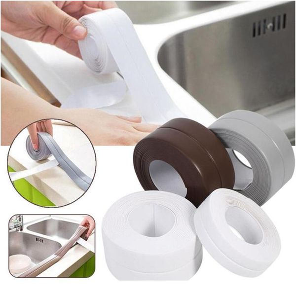 

3.2 meters bathroom shower sink bath sealing strip tape white pvc self-adhesive waterproof wall sticker for bathroom bbyiyu, Blue;red