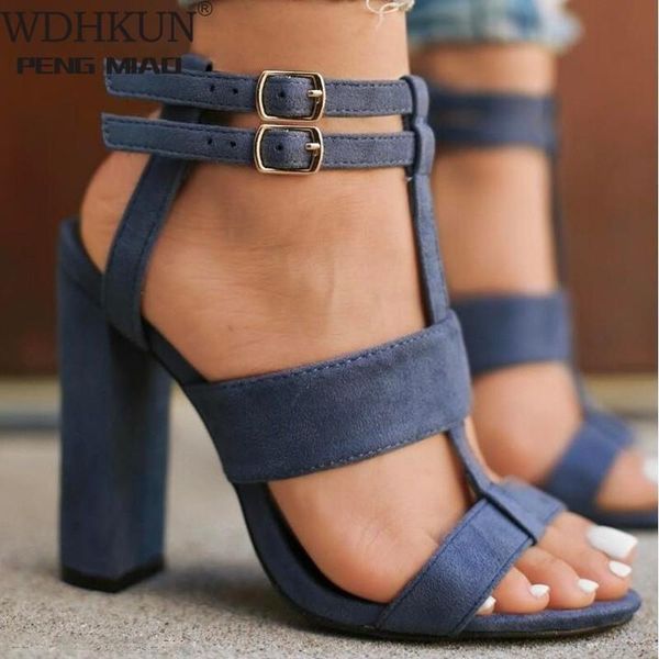 

size35-43 women high heels design cross strap bandage summer sandals shoes lady party square heels ankle strap flock sandal, Black
