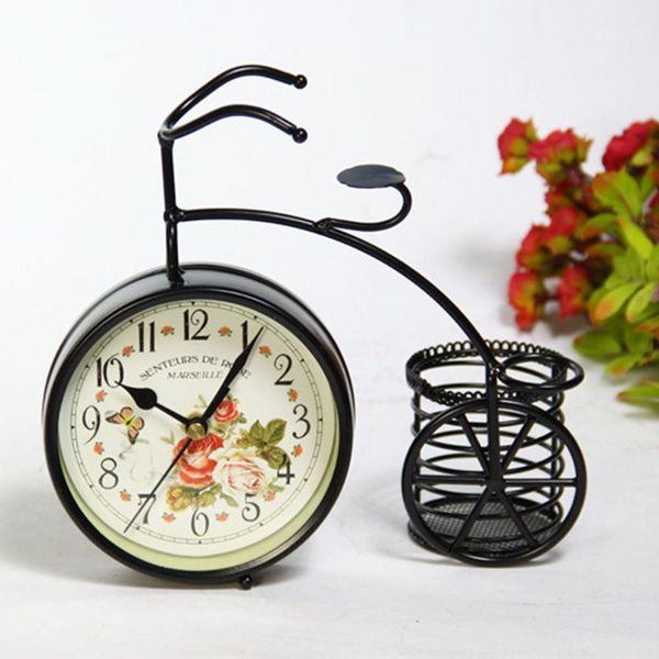 

wholesale-creative time house europe type restoring ancient ways rural brush pot wrought iron bicycle mute desk clock1
