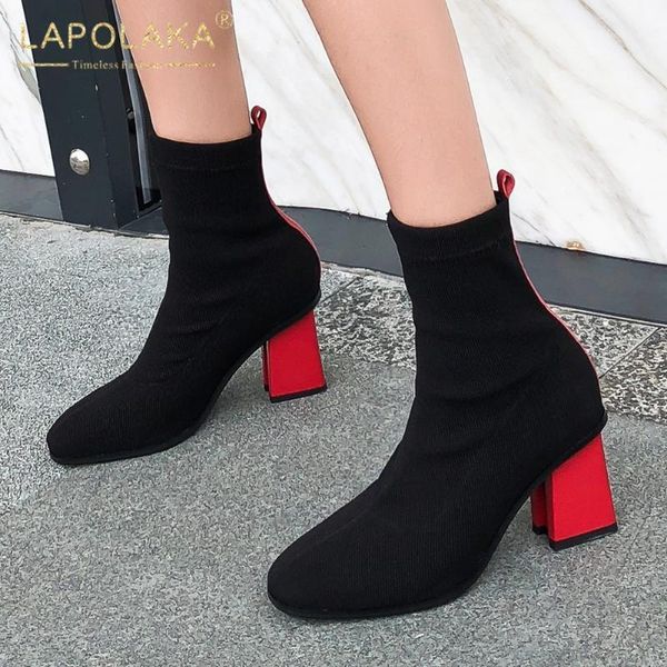 

boots lapolaka 2021 fashion trendy ins stretch women shoes high heels autumn classic mature booties ladies1, Black