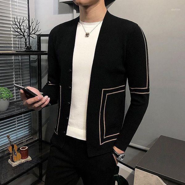 

men's vests sweater coat men's spring and autumn 2021 korean fashion handsome outer wear thin knitted cardigan1, Black;white