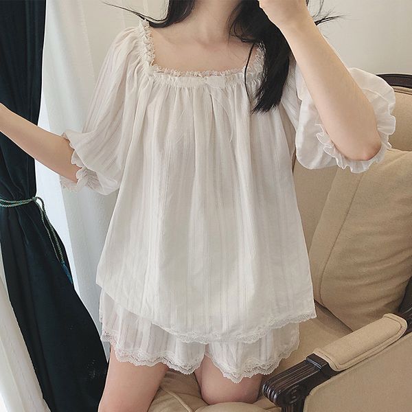 

cute women's lolita pajama sets cotton ruffle +shorts.vintage ladies girl's lace pyjamas set.victorian sleepwear loungewear t20070, Black;red
