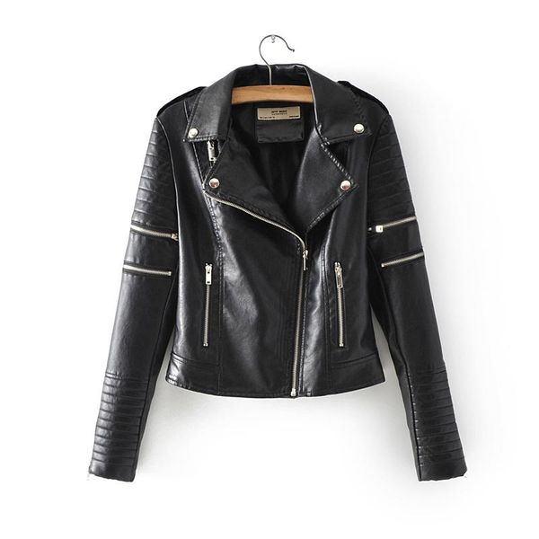 

women's leather & faux jacket 2021 fashion ladies chic patchwork pu short wild female moto-bikers cool coats girls stylish, Black