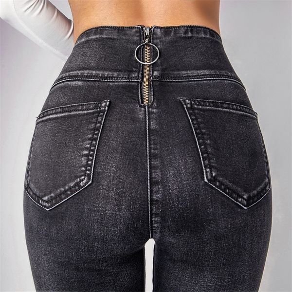 

wholesale woman jeans high strength water washed skinny jeans ladies new style zipper on butt bottom jeans, Blue