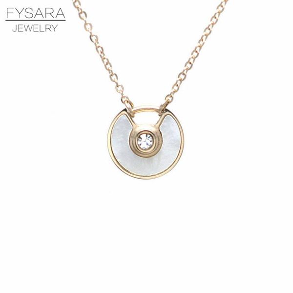 

fysara fashion necklace 316l stainless steel round white black shell charm saucer pendant wiht cz zircon love necklace for woman jllicu, Silver
