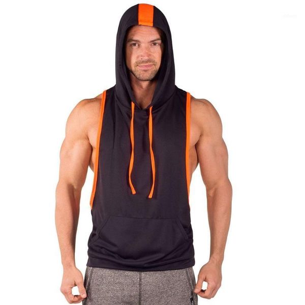 

polyester blouse men striped casual solid hooded sports vest sleeveless striped splice large open-forked male vest daily w07171, White;black