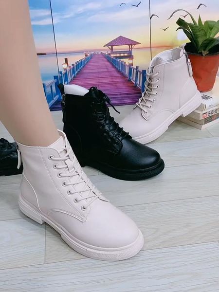 

женские ботинки осенние обувь зимняя обувь круглые носки сапоги женщины плоский каблук молния med резина 2021 лолита рок черная лодыжка, Black