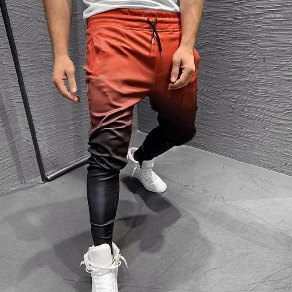 

fashion men sweatpants gradient pants hip sport long pants gym slim fit drawstring pencil men's lace-up long trousers1, Black