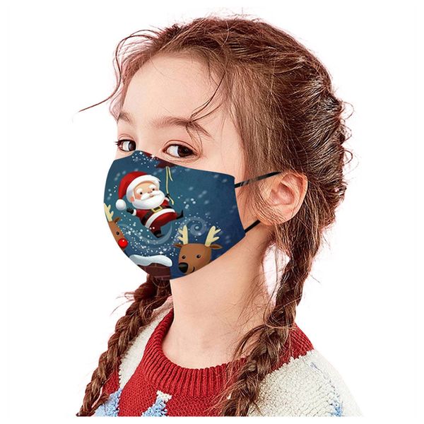 

washable 2021child fashion christmas print mask face reusable dust-proof masken natal non-woven santa claus masque