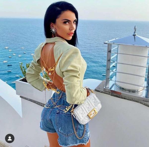 

celebrity bandage dress 2021 autumn new woman full sleeves backless coat elegant black green blazer gold chains female lady1, White;black