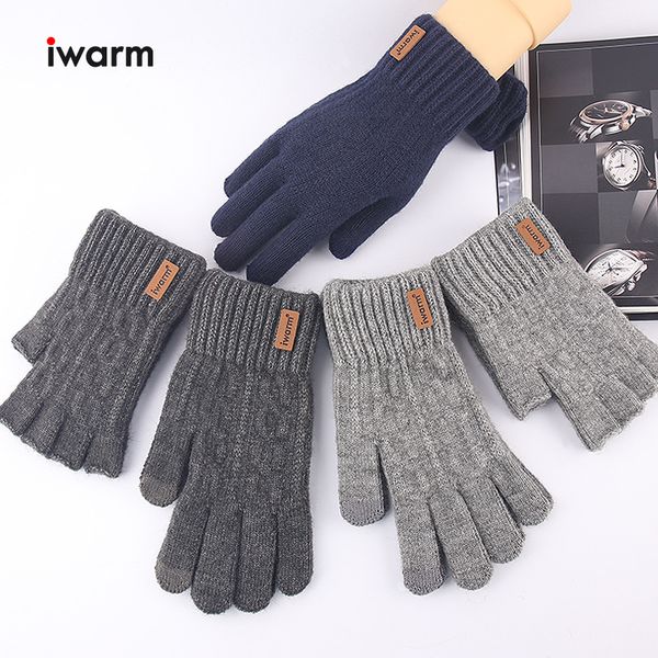 

new arrival knitted touch screen men' autumn stay warm fingerless winter gloves, Blue;gray