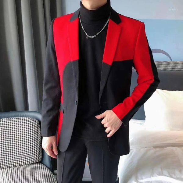 

men's suits & blazers thorndike costume homme black red patchwork men's for wedding grooms business party 2 piece slim prom (jacke, White;black
