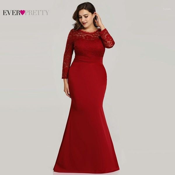 

plus size burgundy mermaid dresses ever pretty o-neck lace long sleeve muslim formal dresses ez07668 elegant red party gowns1, White;black