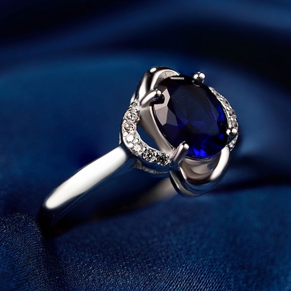 Bague Ringen Real 925 Sólida Sterling Prata Azul Sapphire Gemstone Casamento Noivado Anel Fine Jewelry Mulheres Presentes Atacado Y200321