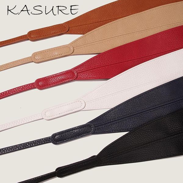 

kasure self tie pu leather belts for women luxury designer brand soft solid pu wide corset waist belt female dress tie band, Black;brown