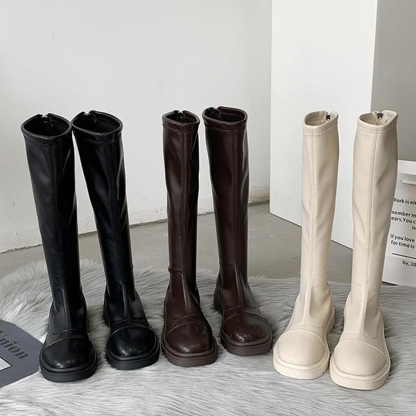 

boots round toe booties ladies shoes boots-women winter footwear thigh high heels high luxury designer mid, Black