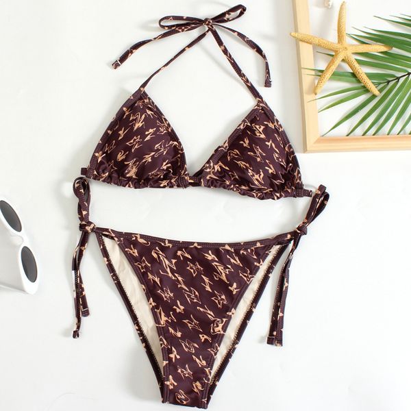 

multicolor women's letter hanging neck triangle bikini swimsuit