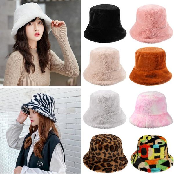 

1 pc faux fur winter warm fisherman's hat for women fashion solid color vacation cap thickened soft bucket hat new arrivel, Blue;gray