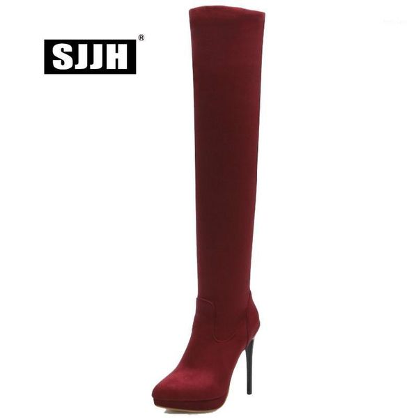 

sjjh women nubuck over-the-knee boots with point toe stiletto zip plush long riding boots fashion shoes large size q3581, Black