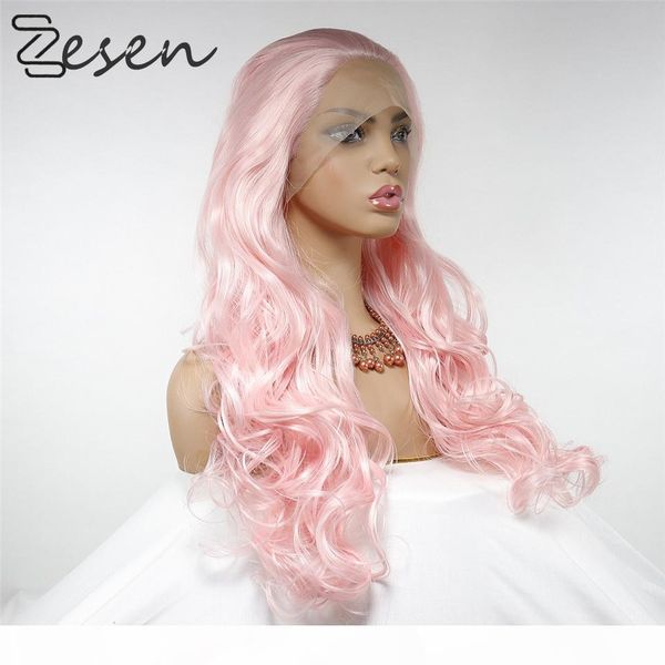 

zesen 13x6 pink synthetic lace front wig glueless heat resistant fiber hair part wigs for women with baby hair pre plucked, Black