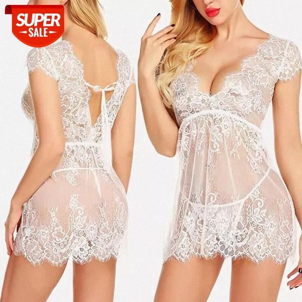 

new ladies fashion lace perspective pajamas sleepwear babydoll g-string women lingerie nightwear exotic sets #ub7c, Black;white