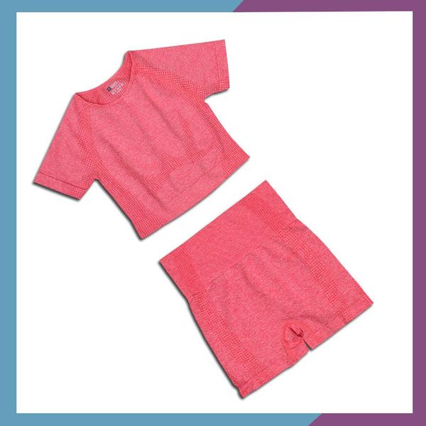 

yoga outfits women summer seamless set fitness sports suits gym clothing t-shirts high waist running shorts workout pants shirts, White;red