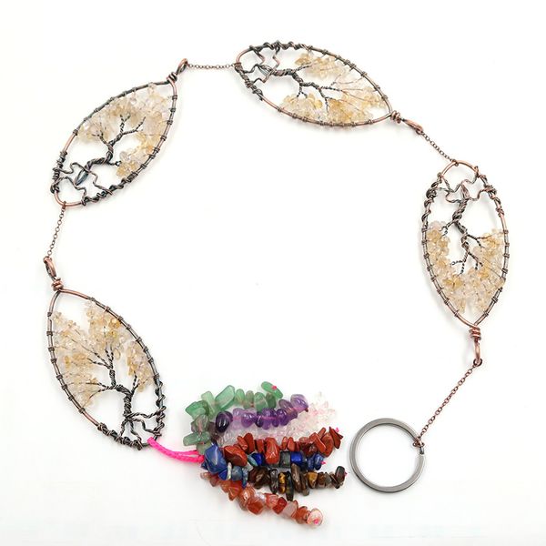 

wholesale 5 pcs copper wire wrap tree of life yellow citrine pendant amethyst stone marquise shape jewelry, Silver