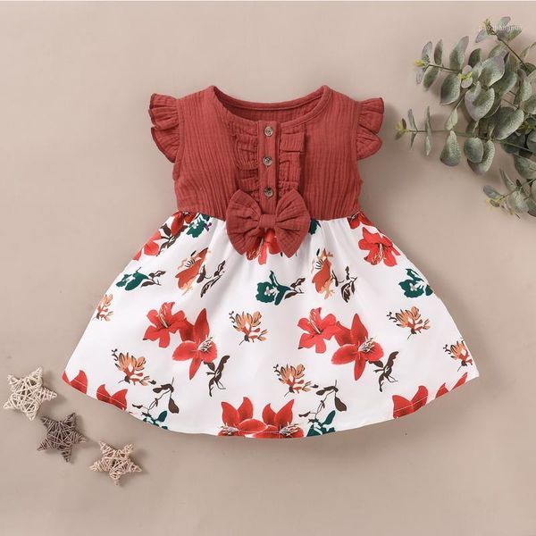 

girl's dresses baby / toddler floral print splice dress1, Red;yellow