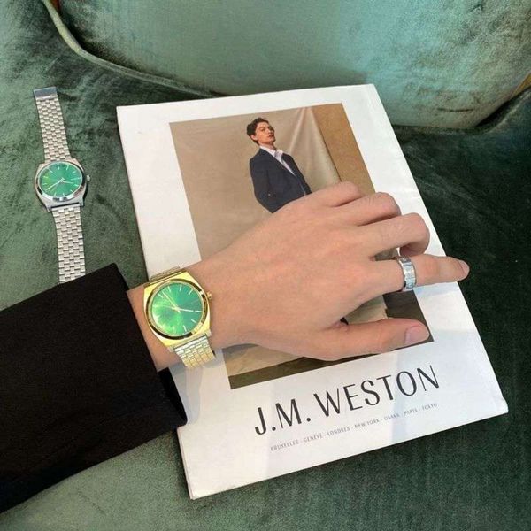 

small fashion ins gold watch men's fine steel band personality local tyrant gold watch fashion hip hop leisure quartz watch student, Slivery;brown