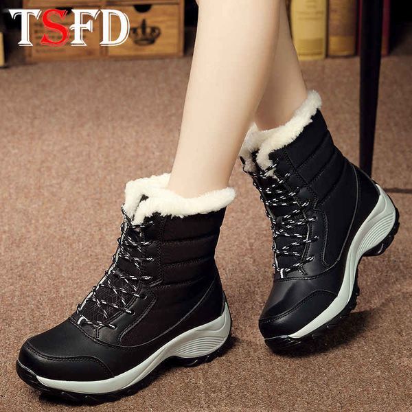

lace up women's boots plus size women ankle boots winter shoes on platform keep warm female casual zapatos high snow boot h7, Black