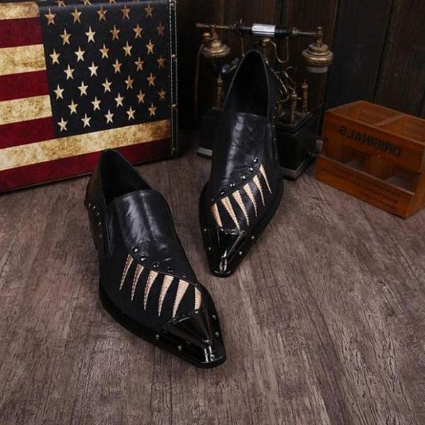 

italian mens shoes brands steel toe pointy shoes mens formal genuine leather loafers zapatos hombre vestir office, Black