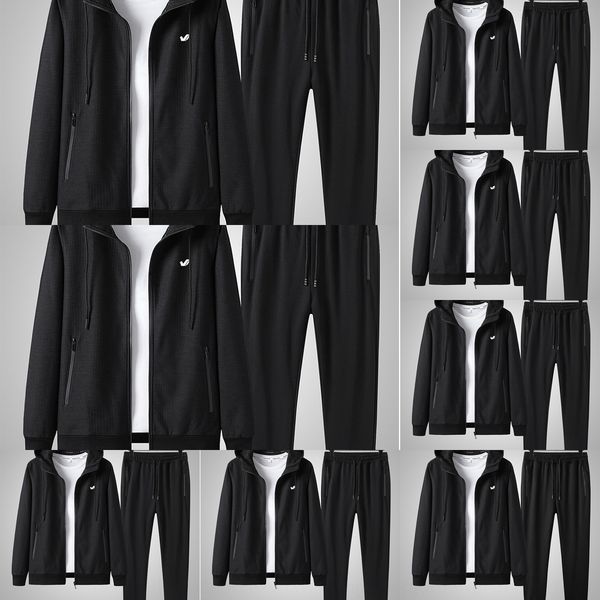 

rich bird hooded sweater suit for men's spring and autumn big size sweater sweaterloose middle aged elderly dad leisure sports suit xi1, Black