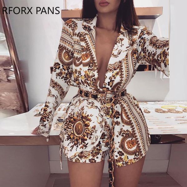 

plunge colorful print long sleeve & shorts sets x0923, Gray