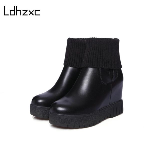

ldhzxc winter ankel boots women punk female platform boots wedges high heels pu women botas mujer plus size, Black