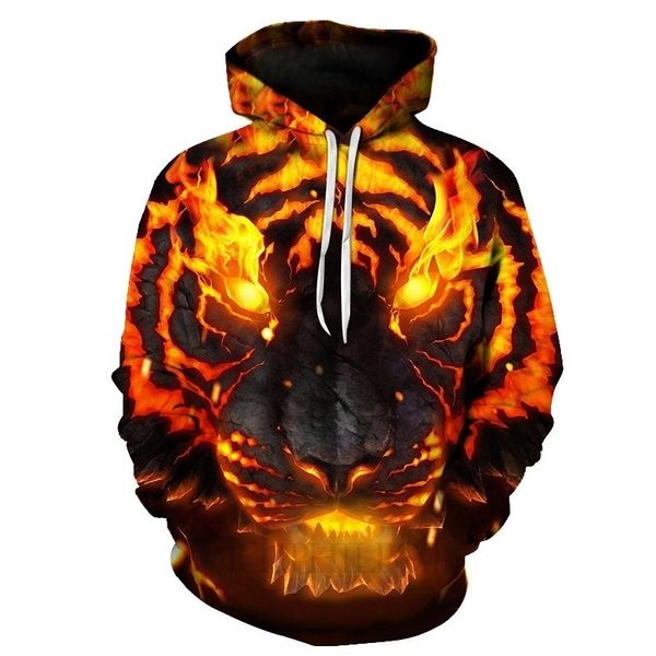 

men flame tiger hip hop sweatshirt funny 3d lion fashion brand plus size s-6xl hoodie male tracksuit pullovers 201020, Black