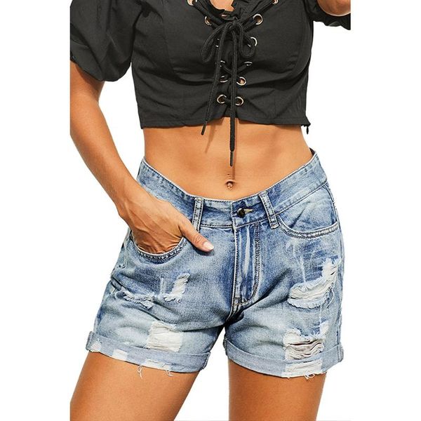 

european and american denim shorts women's high waist winter new summer slim loose joker size hip pants, Blue