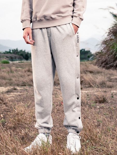 

men letter graphic button side sweatpants 045d#, Black