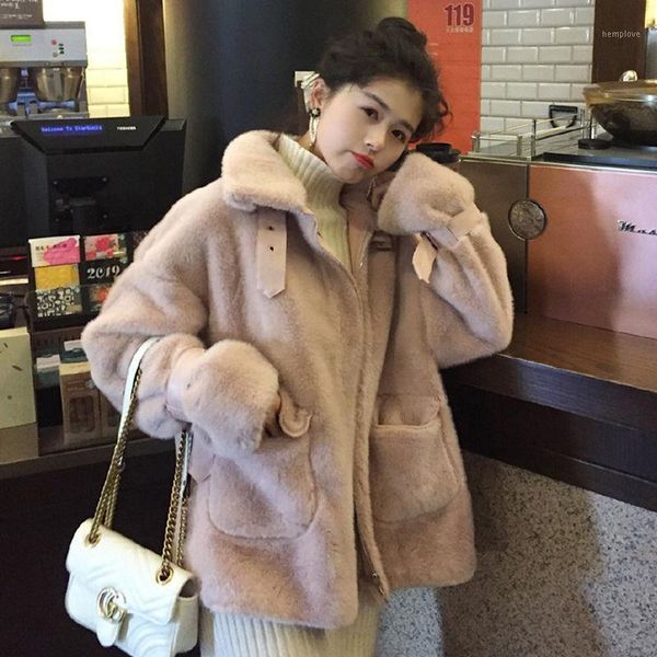 

women 2020 autumn winter faux fur coat female thick warm lapel jacket ladies fashion fluffy loose motorcycle outwear h981, Black