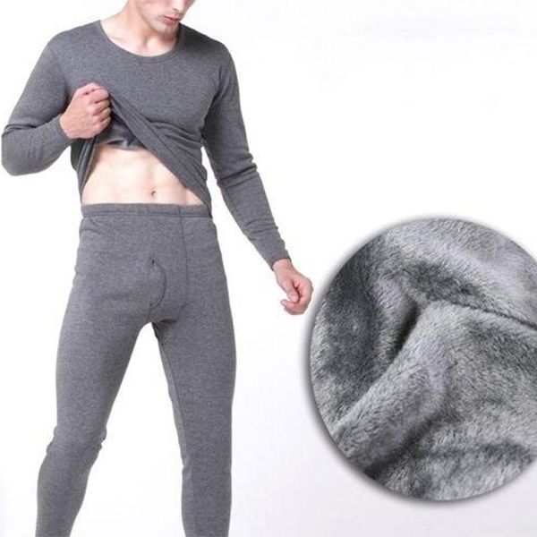 

men's cotton thermal underwear suit autumn winter new soft velvet solid color inner wear men pajama set plus size male homewear, Black;white
