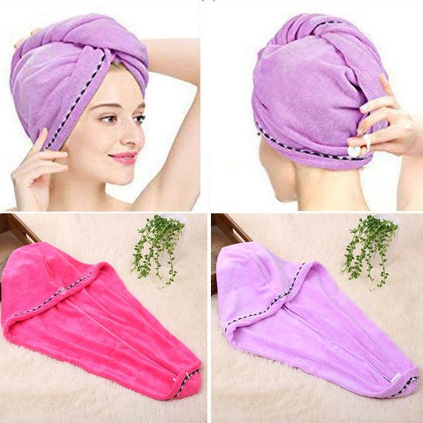 

2pcs hair quick drying towel microfiber wrapped shower bathing cap with button @ls