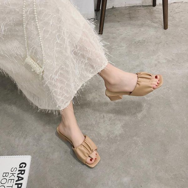

korean women's square head women's shoes 2020 spring and summer new chic shallow mouth wild fairy style thick heels tide1, Black