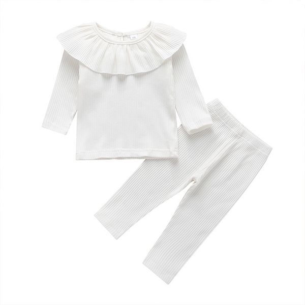 

autumn new fashion baby girl winter full sleeve kids soft for children girls ribbed set t shirt and pants suits y200525, White
