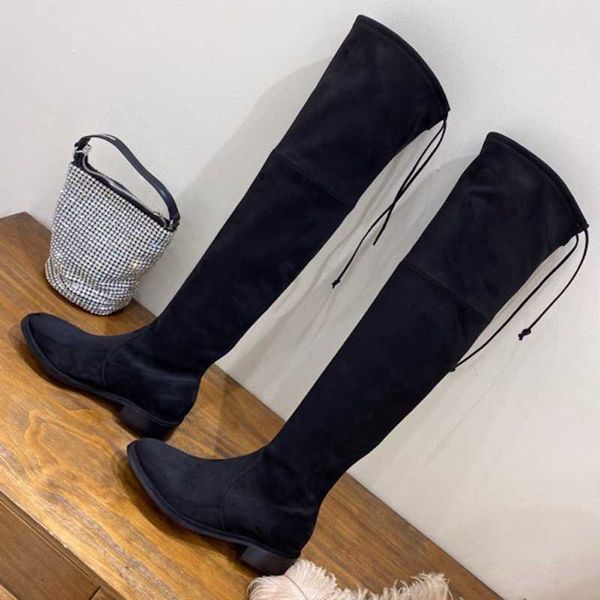 

autumn and winter over-the-knee women's boots luxury designer women's shoes classic slip-on kid suede ladies boots, Black