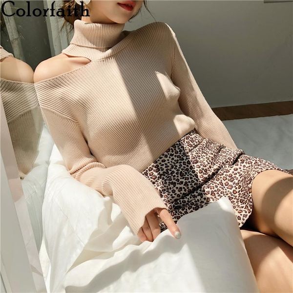

colorfaith new 2020 autumn winter women sweater knitted cutout one shoulder oversize wild warm wild pullovers sw755, White;black