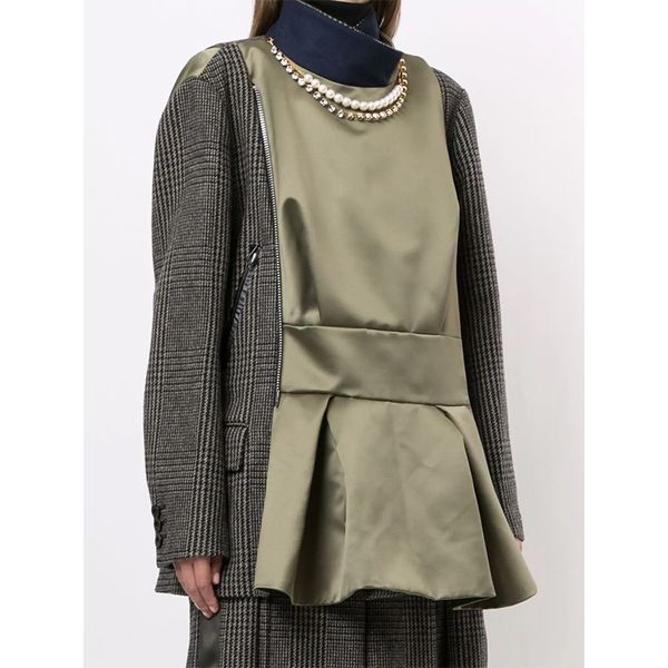 

2020fw autumn coat female patchwork luxury pearl fashion jacket outerwear, Black;brown