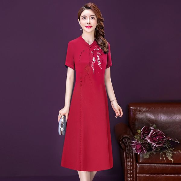 

лидирующий моды cheongsam платье вышито платье 2020 новый летний темперамент улучшение cheongsam для матерей среднего возраста xws3y, Black;gray