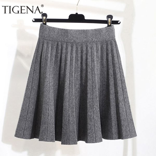 Tigena outono inverno malha de algodão quente saias moda fashion cintura alta plissada mini saia feminino escola preto cáqui cinzento t190827