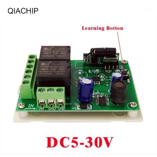 

qiachip 433mhz dc 6v 12v 24v universal wireless remote control switch 2 ch rf relay receiver module dc5-30v for smart home1
