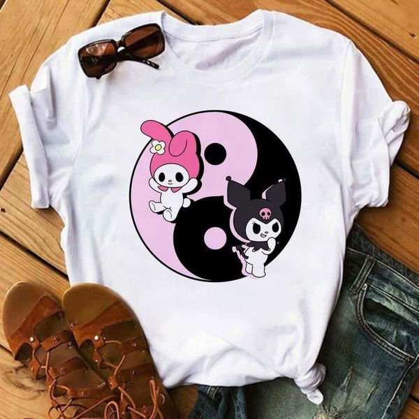 

new korean style t-shirt women cute cartoon printed kawaii clothes o-neck tee summer 90s girls harajuku t shirt, White