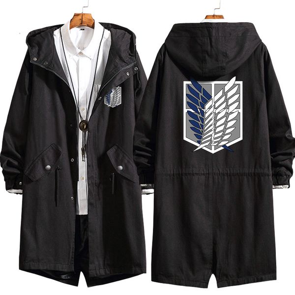 

2021 fashion new men coat anime attack on titan long hoodie jacket eren jaeger cosplay trench sweatshirt overcoat 2ubx, Black